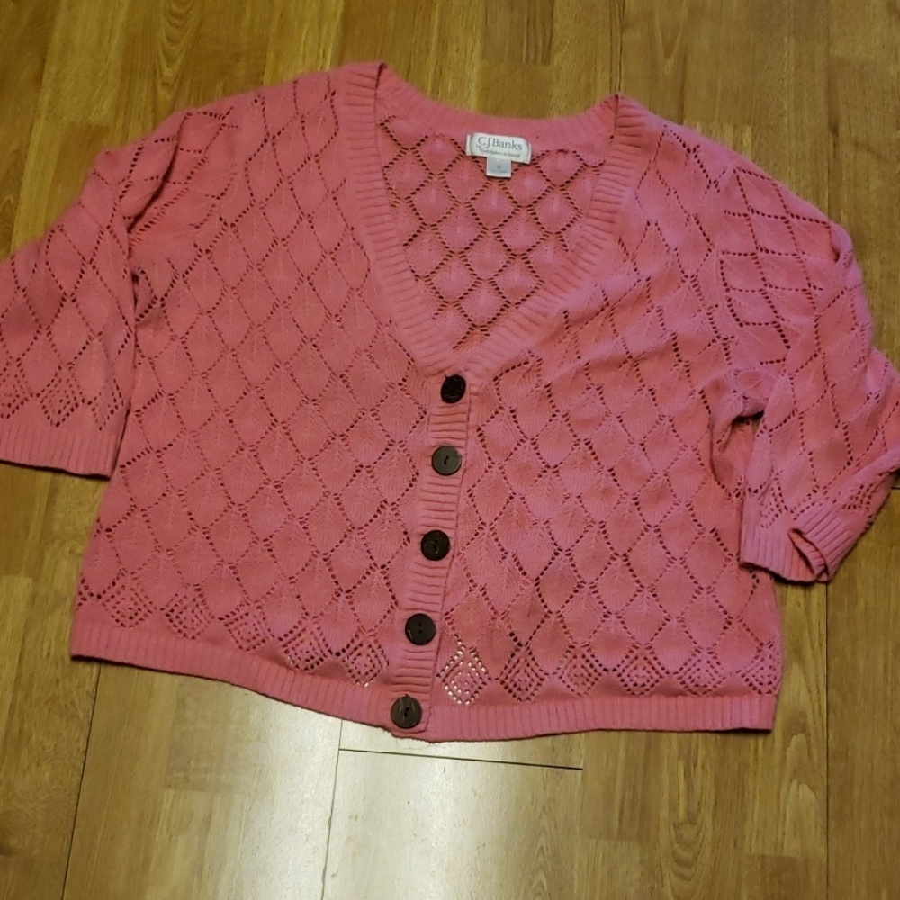 Hot pink diamond weave plus size cardigan